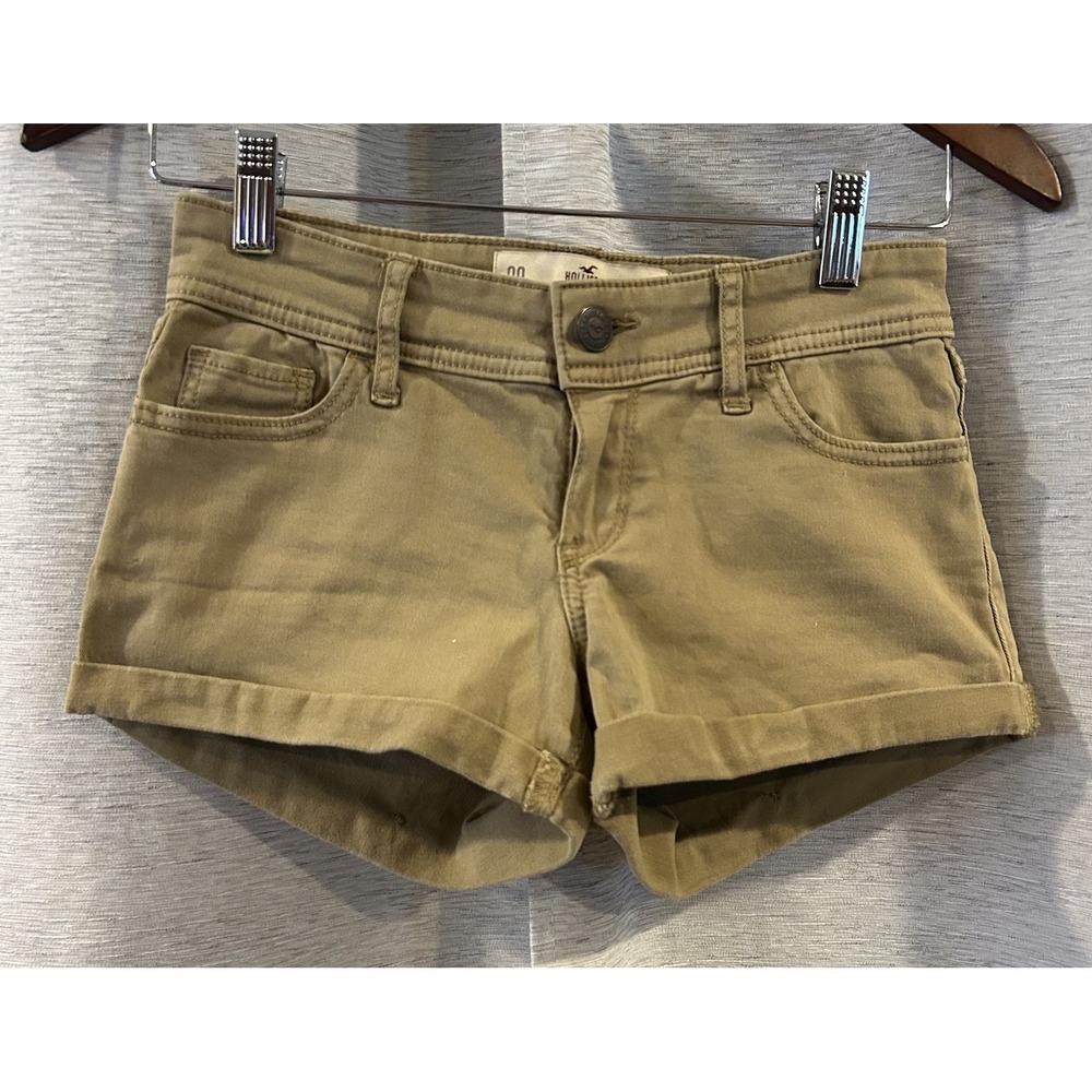 Hollister Cuffed Short Shorts Juniors Size 00- Low Rise Khaki Cotton Stretch